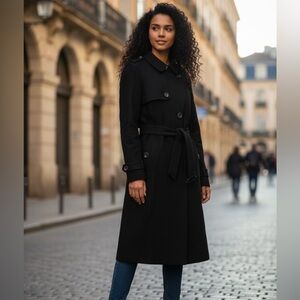 Banana Republic black wool trench coat with a belted waist